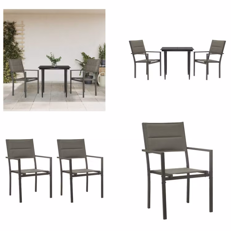 vidaXL Set da pranzo da giardino 3 pezzi in acciaio e textilene nero - Set da pranzo da giardino - Set di sedute da giardino - Set di sedute da esterno - Tavolo da giardino