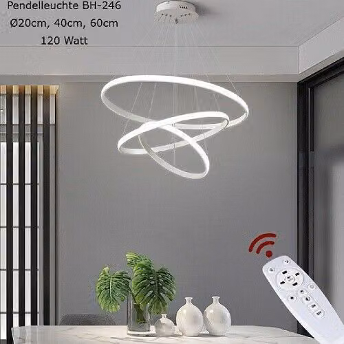 BH-246 Eurotondisplay Lampada a sospensione LED 3 anelli 20*40*60cm con telecomando Colore della luce regolabile in continuo Dimmerabile 120 Watt Lampada a sospensione