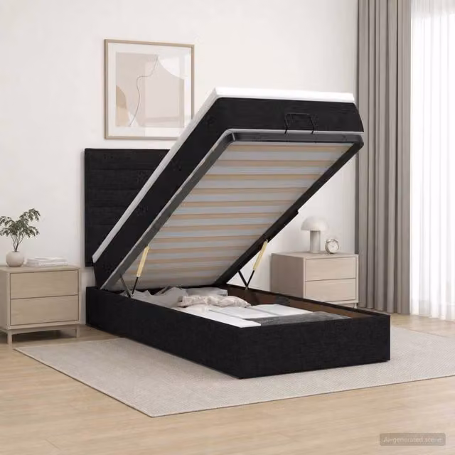 Letto ottomano con materasso Nero 90 x 200 cm Tessuto 3457378
