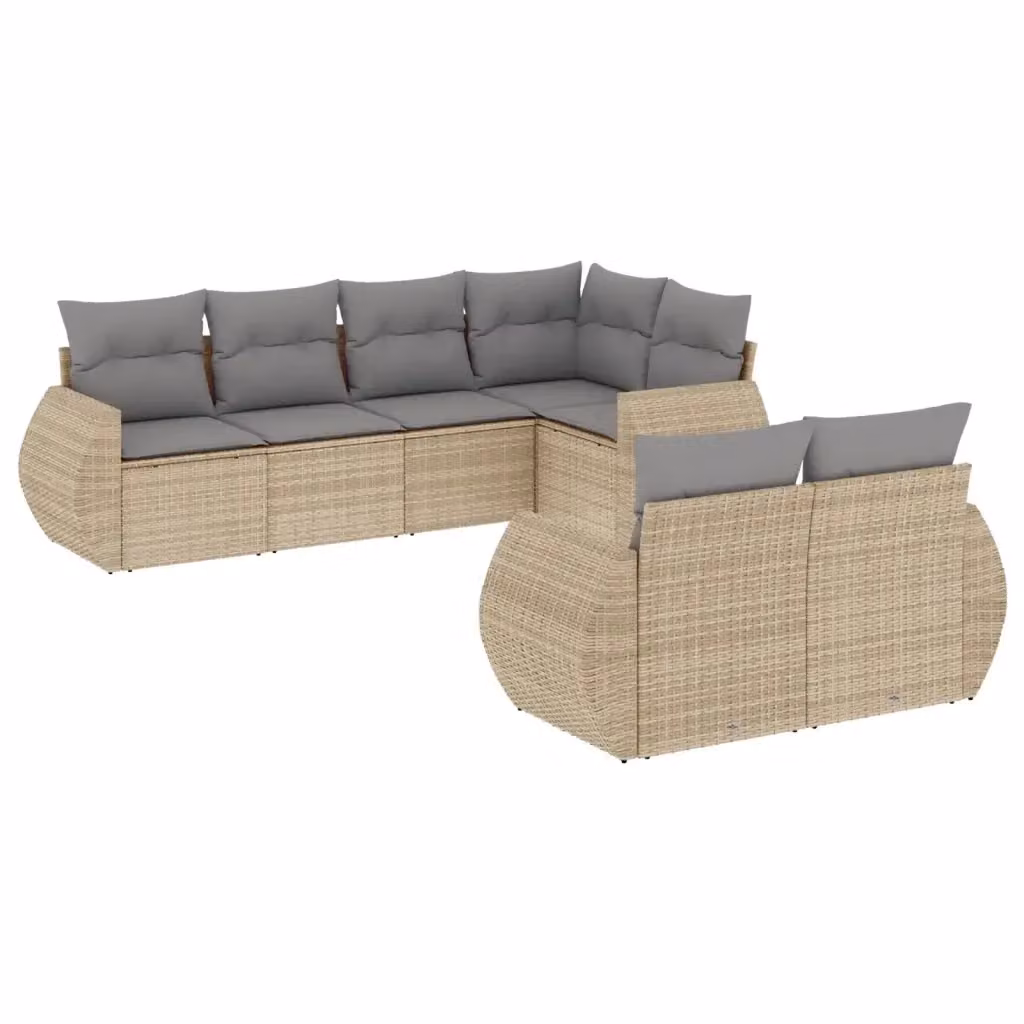 Set di divani da giardino vidaXL a forma di L composto da 7 pezzi in polyrattan con cuscini beige e struttura in metallo – 2