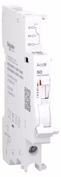 Interruttore di segnalazione a distanza Schneider Electric, Acti9, SD, 1 contatto in scambio, da 2mA a 100mA, da 24VAC a 250VAC, da 24VDC a 220VDC, connessione inferiore A9N26917