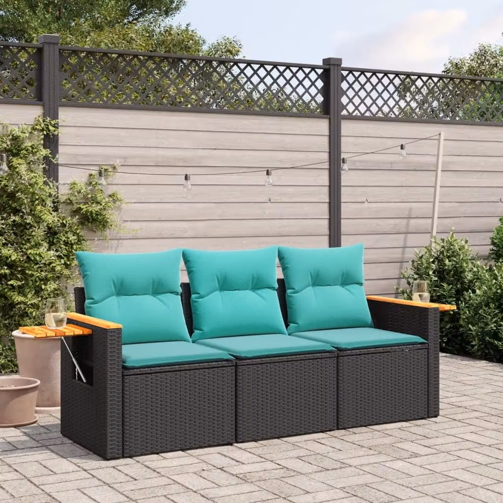 Maison Exclusive - Set Divani da Giardino 3 pz con Cuscini in Polyrattan Nero