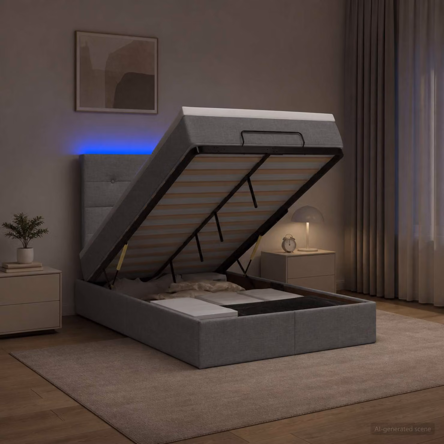 Letto Ottomano con Materasso e Illuminazione LED vidaXL, Grigio Chiaro e Bianco, L/P/H: 200 x 120 x 88 cm