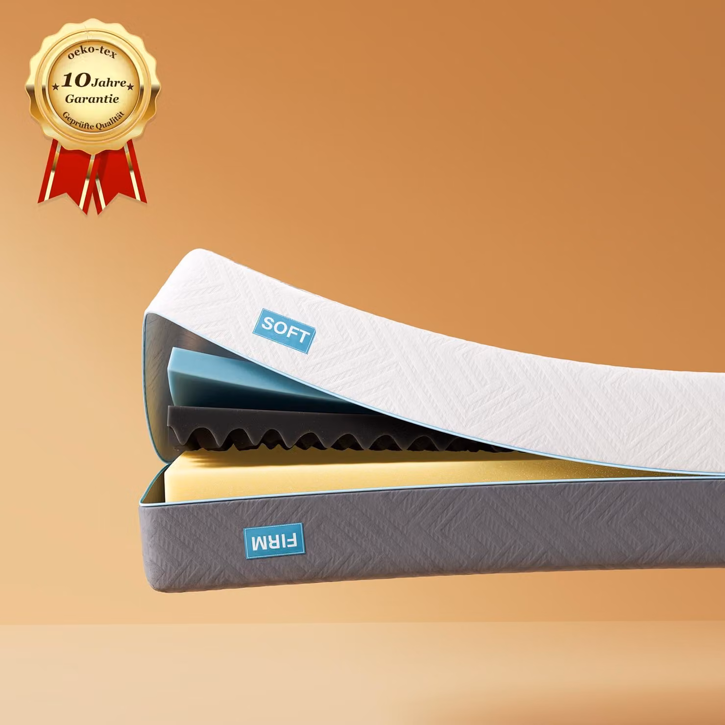 Materasso in schiuma fredda ergonomico a 7 zone - 21 cm di altezza - 180 x 200 cm - Grado di rigidità H3 e H4 - Materasso in memory foam