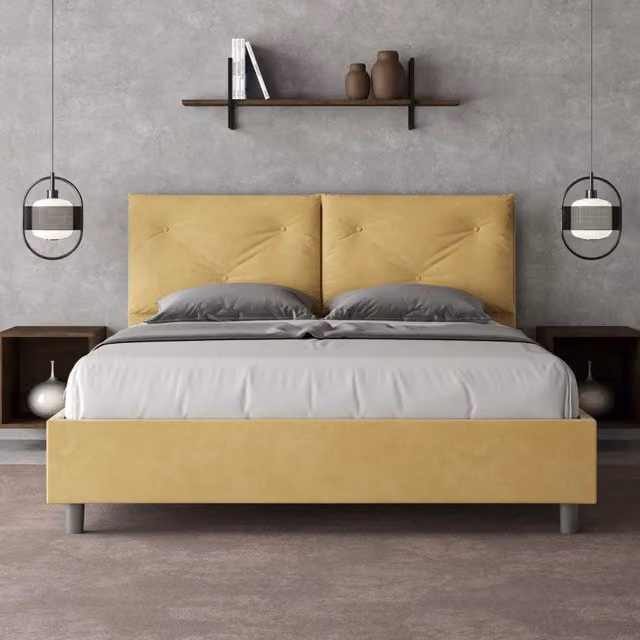 Letto queen size senza rete imbottito 150x210 microfibra ocra Appia Large