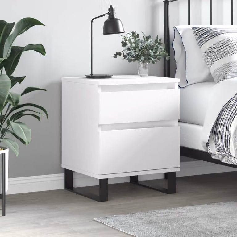 vidaXL Comodino Moderno Bianco da Appendere in Legno e Metallo L: 40 cm, P: 35 cm, H: 50 cm