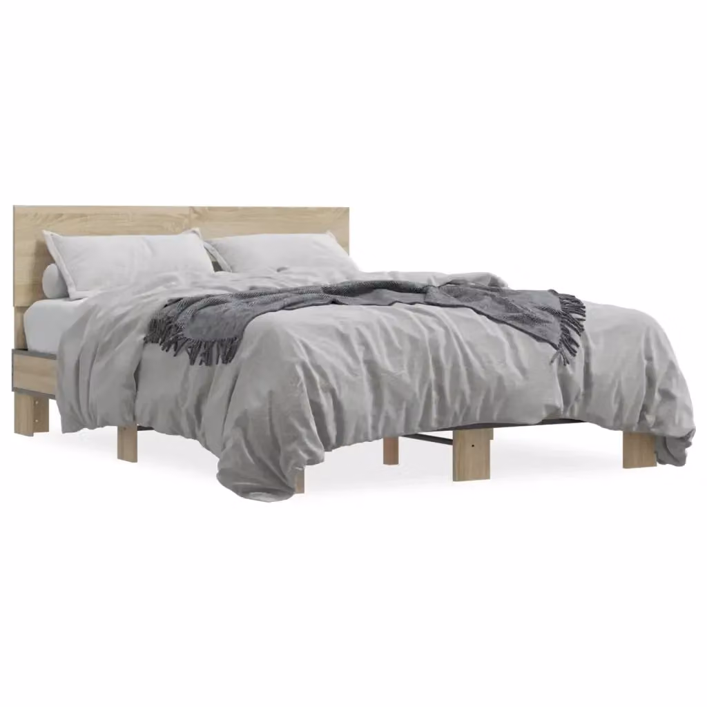Letto Giroletto vidaXL in Rovere Sonoma e Metallo, L/P: 140 x 190 cm – 2