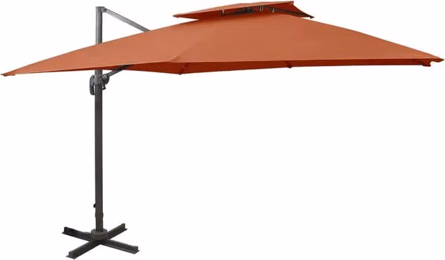 Ombrellone a braccio con doppio tetto arancione in alluminio e poliestere L/P: 300 x 300 cm, H: 258 cm