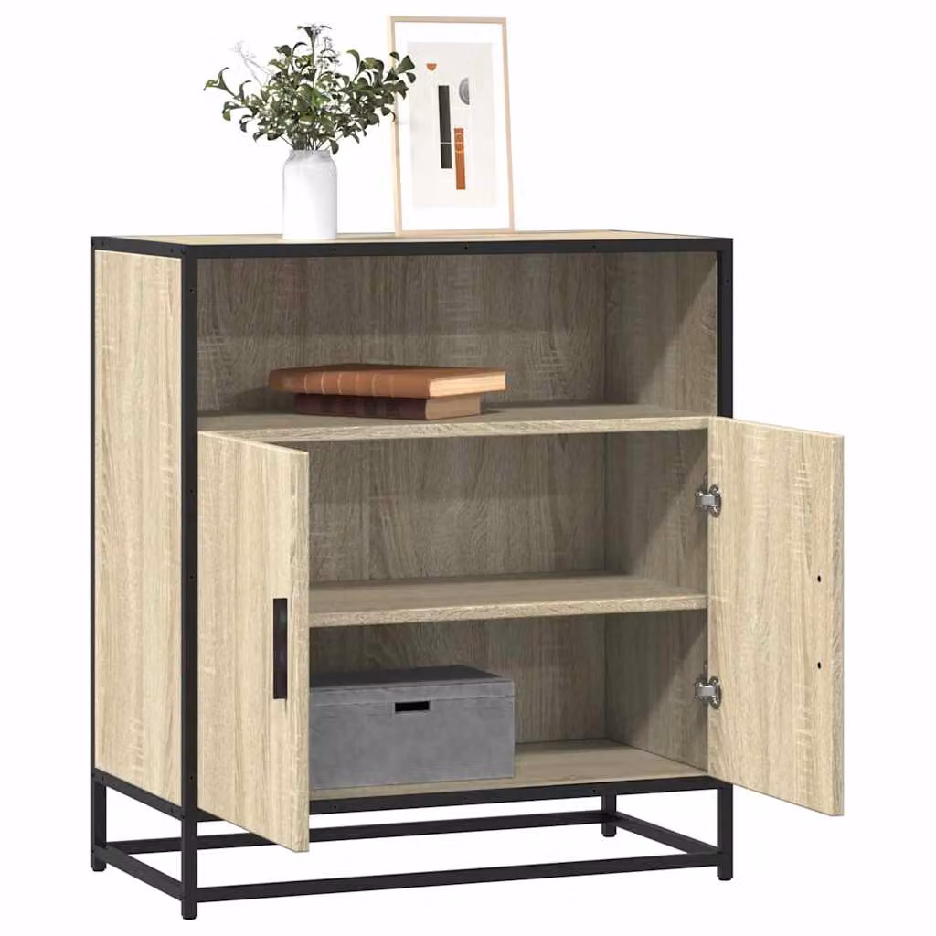 Credenza in stile industrial vidaXL in legno multistrato e metallo, colore rovere sonoma, L 68 cm x P 35 cm x H 76 cm
