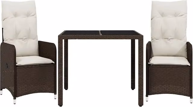 Set Bistr¨° da Giardino 3 pz | Set Salotto da Giardino con Cuscini in Polyrattan Marrone