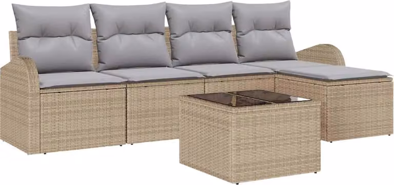 Set di divani 6 pcs Beige e Grigio Chiaro polyrattan