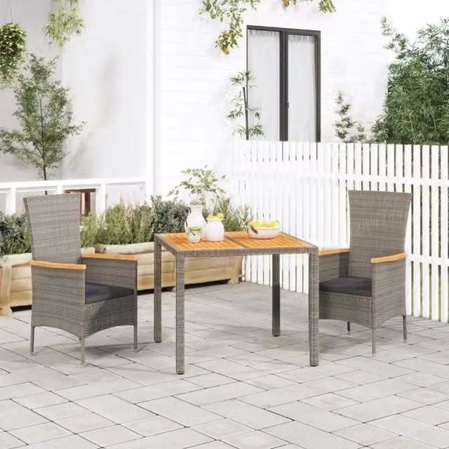 Set da Pranzo da Giardino 3 pz con Cuscini in Polyrattan Grigio 3157534