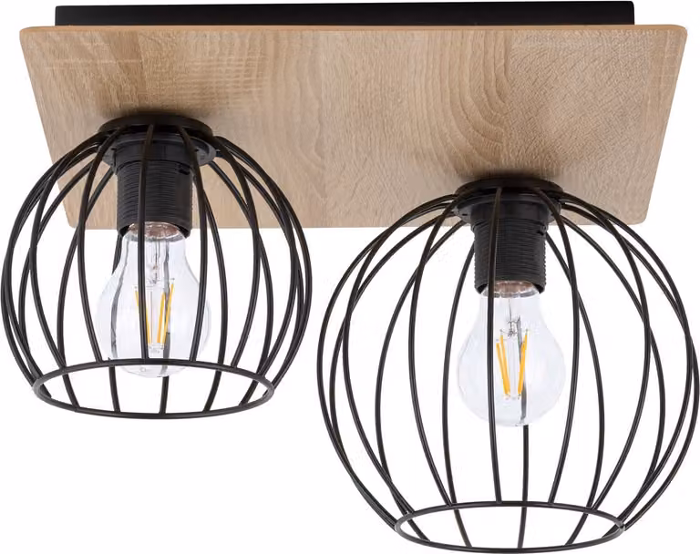 Plafoniera decorativa doppia rettangolare in legno con cestini in metallo Cyber 2xE27 15W Sigma Lighting