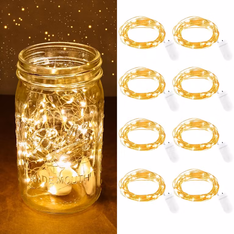 Set di 8 catene luminose a LED, lunghezza 2 metri, 20 LED bianco caldo, alimentate a batteria