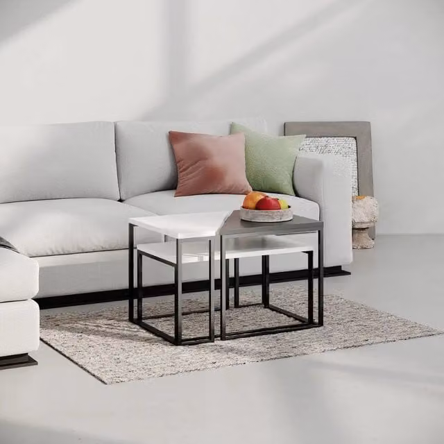 Set di 3 tavolini moderni OhLady GIORDANOSHOP in MDF e metallo, colori bianco, antracite e nero