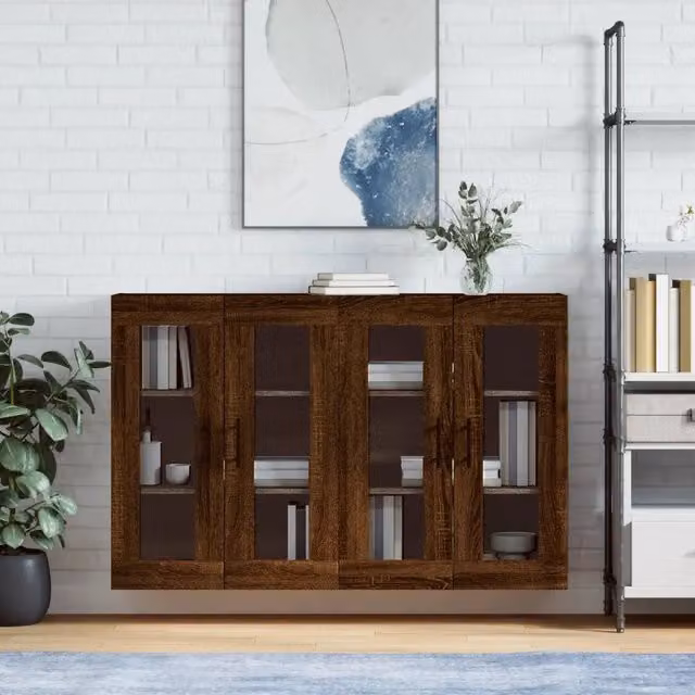 Armadietti a Parete 2 pz Rovere Marrone in Legno Multistrato 3197968