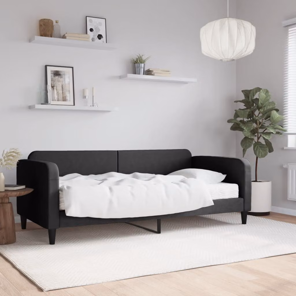 vidaXL Divano Letto Moderno in Tessuto Nero con Materasso L/P/H: 90 x 190 cm