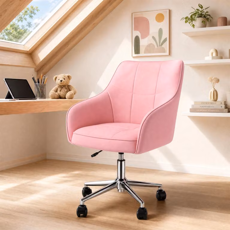 Sedia da scrivania - Sedia da ufficio ergonomica - Regolabile in altezza - Imbottita - Girevole - Rivestita in ecopelle - Portata massima 150 kg - Rosa