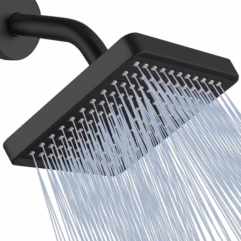 Doccia a soffione quadrato, alta pressione, effetto pioggia, finitura nera opaca, 15 cm