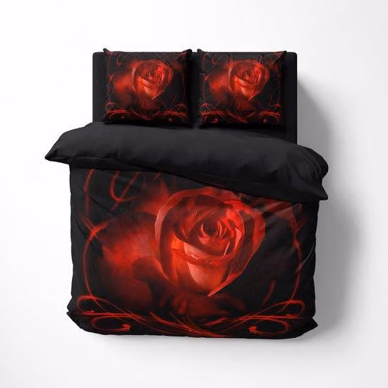 Set di lenzuola 3D reversibile Ibenzoa® – Lenzuolo con copripiumino 135 x 200 cm, in microfibra, rosso/rosa, include federa