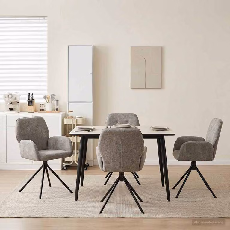 Set di 4 sedie da pranzo girevoli vidaXL in pelle scamosciata sintetica grigia con braccioli e base in metallo