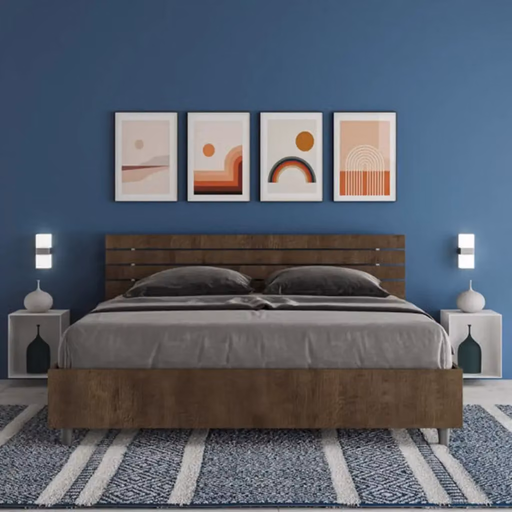Letto matrimoniale Ankel con testata inclinata e doghe in noce, colore marrone, L/P/H: 160 x 200 x 90 cm – 2