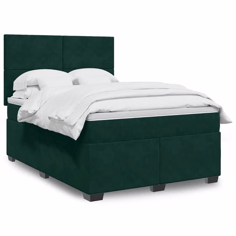 Giroletto a molle con materasso vidaXL in velluto verde scuro e bianco, L/P/H: 160 x 200 cm