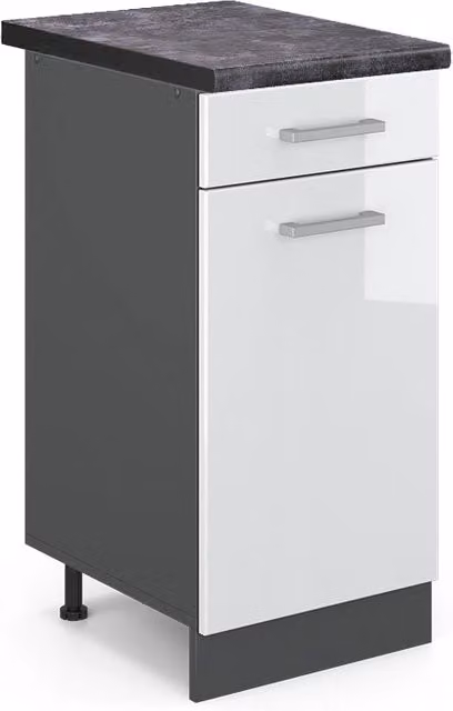 Mobiletto base per cucina Vicco R-Line Bianco lucido e Antracite con ante a battente L 40 cm x H 60 cm x P 40 cm