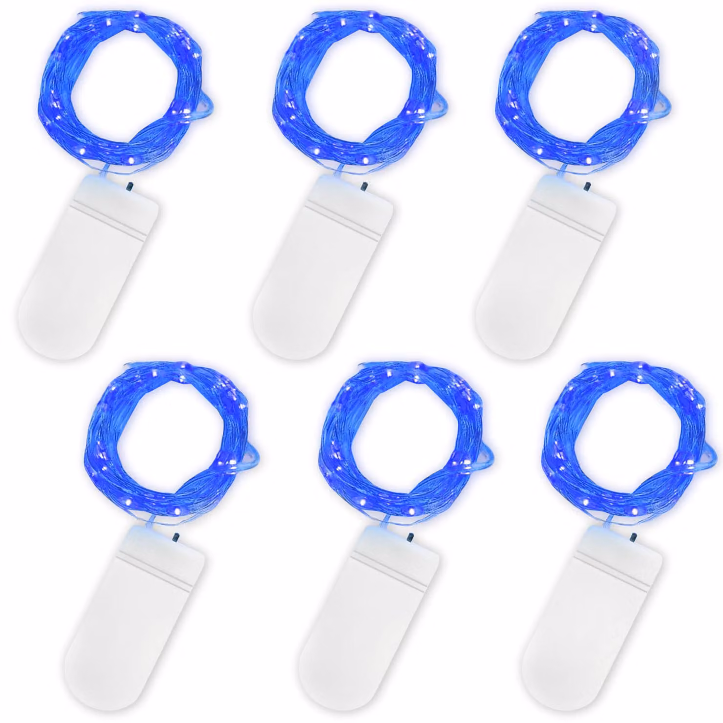 Catena luminosa a LED, confezione da 6 pezzi, 20 LED, 2 metri, colore blu, alimentazione a batteria