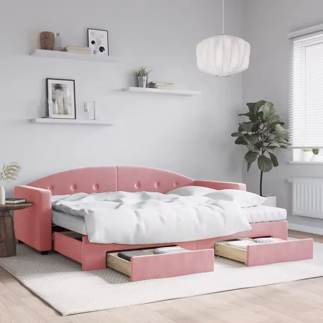 Divano Letto Estraibile con Cassetti vidaXL in Velluto Rosa per Soggiorno e Camera da Letto L/P/H: 222 x 90 x 75 cm – 1