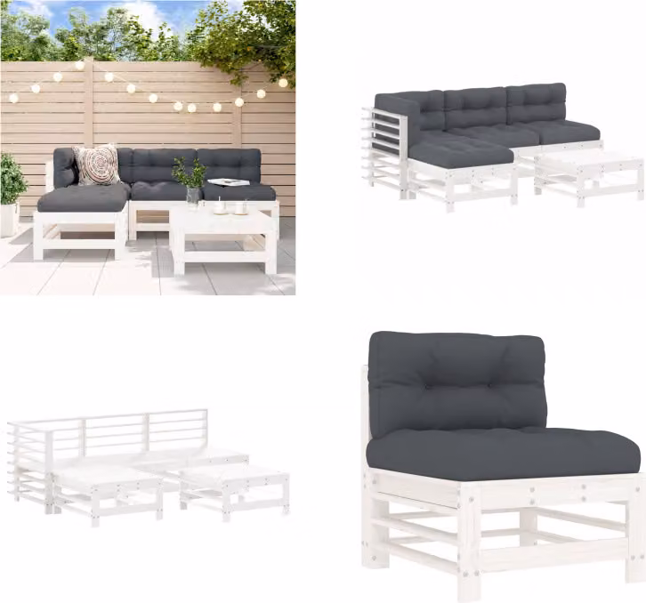 vidaXL Set da salotto da giardino 5 pezzi con cuscini in legno massiccio bianco - Set da salotto da giardino - Set da salotto - Set da salotto da esterno