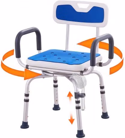 Sedia da Doccia Girevole VEVOR con Braccioli e Schienale, Sedile Antiscivolo Blu per Anziani e Disabili, Capacità 180 kg
