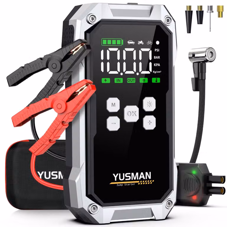 Avviatore di emergenza per auto con compressore d'aria - 12 Volt - Capacità batteria: 21800 mAh