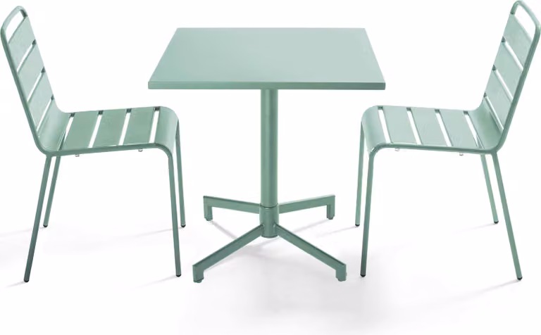 Set tavolo e 2 sedie da giardino in metallo da 70 cm in verde salvia - Oviala Palavas