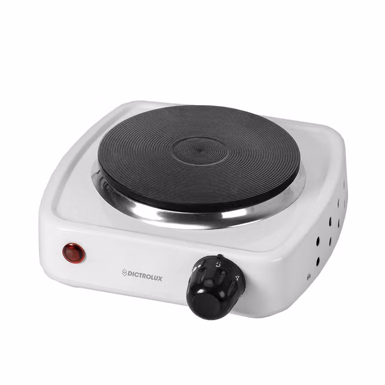 Fornello elettrico DICTROLUX con piastra in ghisa da 500 Watt, colore bianco, L/P/H: 18,5 x 15,5 x 6,5 cm