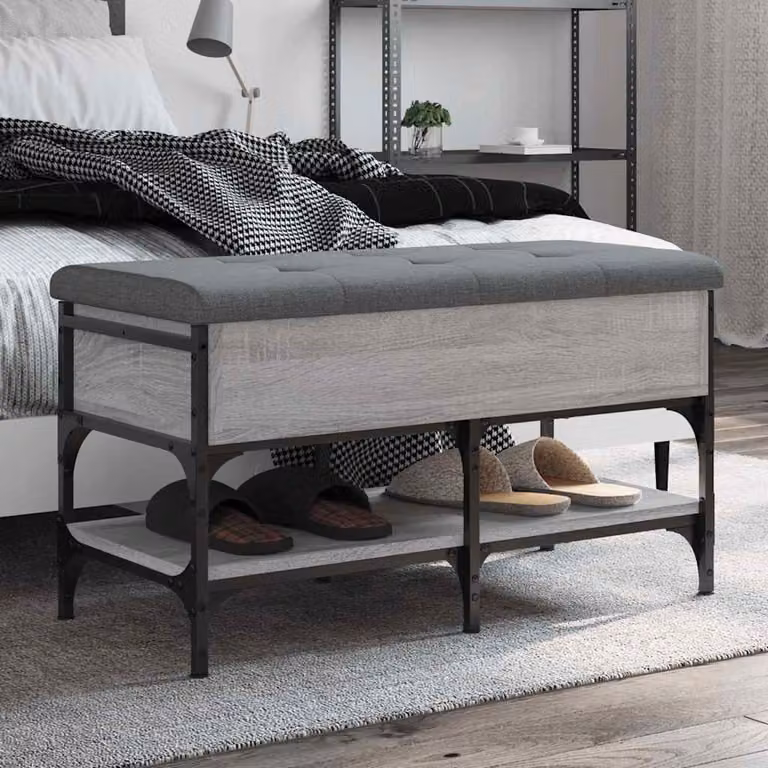 vidaXL Panca Porta Scarpe Grigia Moderna in Legno e Metallo L: 82 cm, P: 42 cm, H: 45 cm