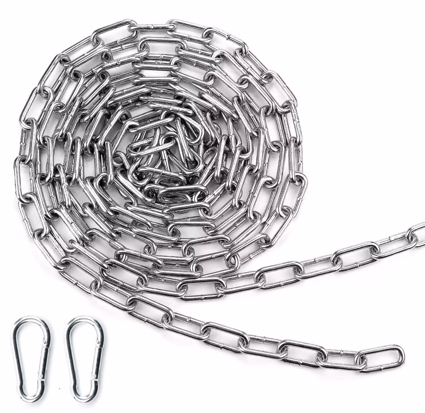 Catena in acciaio, 5 metri, 3 mm, con 2 ganci a uncino, zincata