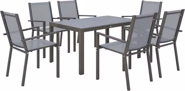 Set tavolo da pranzo giardino 6 persone ¨C Xylo ¨C sedie impilabili telaio acciaio grigio