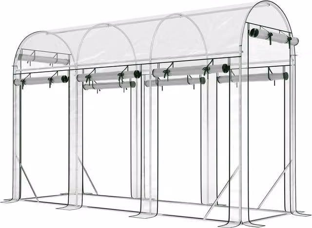 Serra tunnel da giardino Outsunny da 3 m2 con struttura in acciaio galvanizzato e 8 porte avvolgibili, trasparente, L 295 cm x P 100 cm x H 197 cm