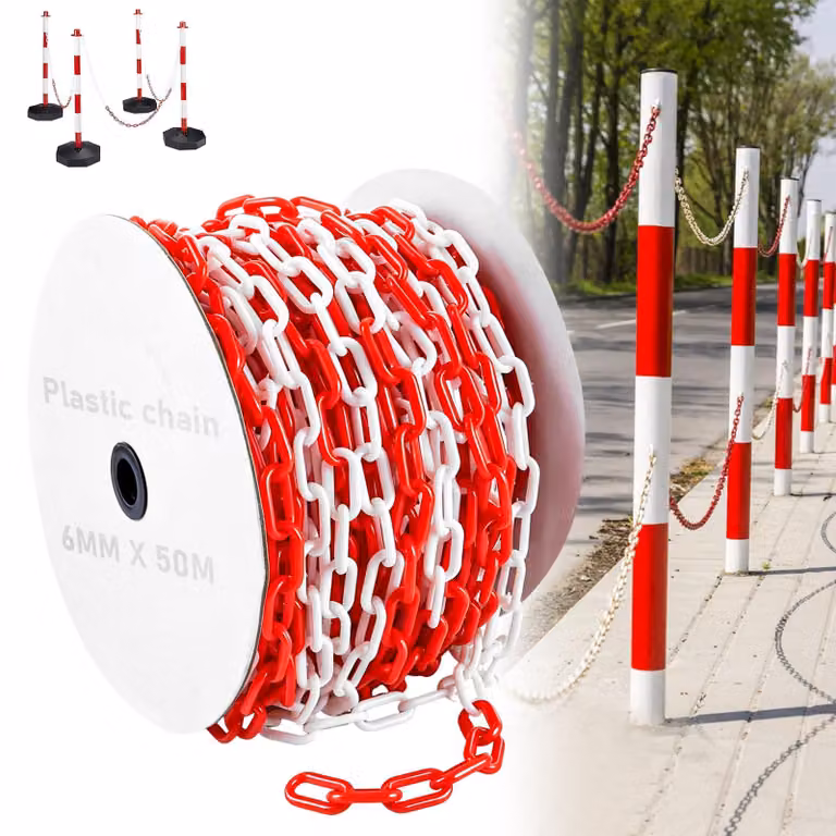Catena di delimitazione, lunghezza 50 metri, colore rosso e bianco, materiale plastico, diametro 6 mm