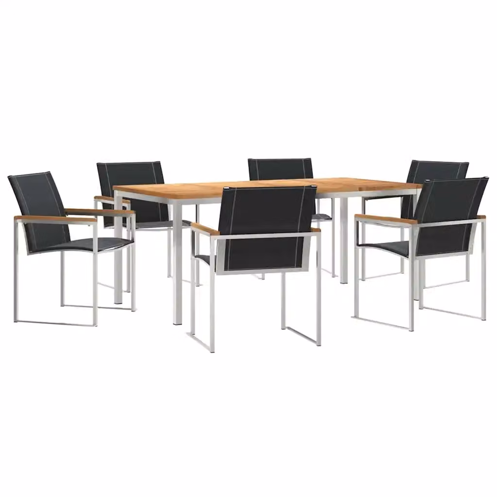Set da pranzo per giardino e terrazzo vidaXL in legno di acacia e acciaio inossidabile marrone, 7 pezzi – 2