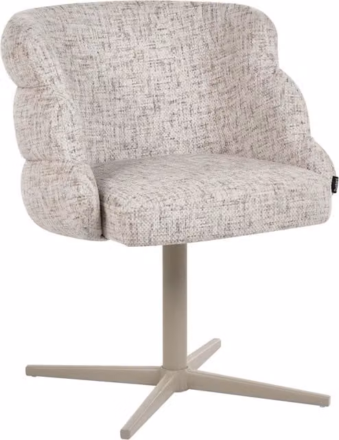 Sedia da pranzo girevole beige chiaro in tessuto con seduta curva imbottita stile moderno di metà secolo