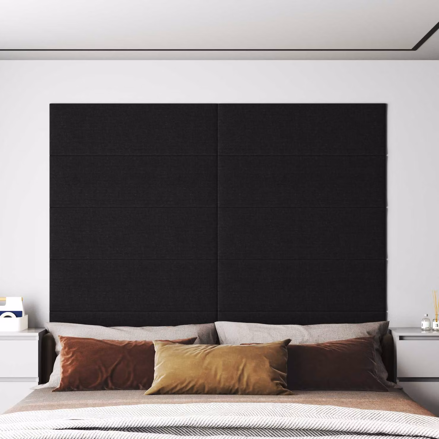 Set di 12 testiere da parete imbottite vidaXL in tessuto nero, L: 90 cm, H: 30 cm