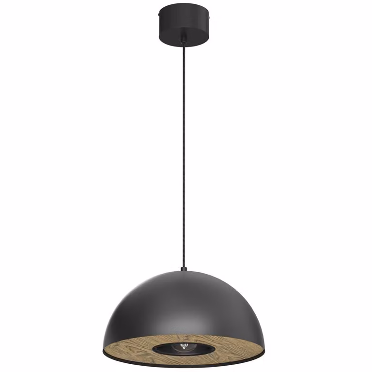 Lampada a sospensione Elgund nero opaco-legno scuro 1xE27x15W metallo dim.: 110x35x35 cm IP20 Luminex