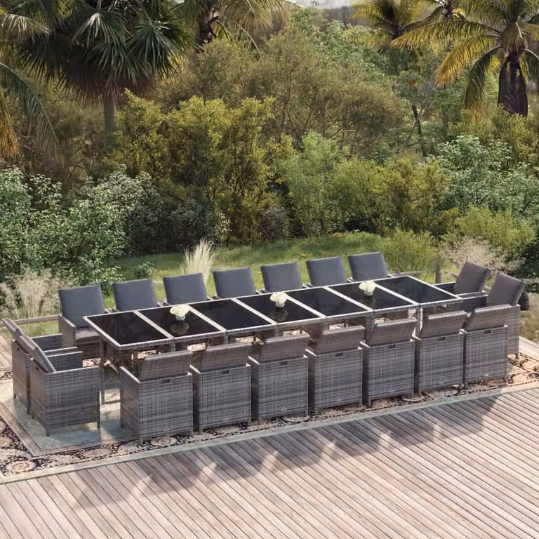 Maison Exclusive - Set da pranzo da giardino da 19 pezzi con cuscini in polyrattan grigio