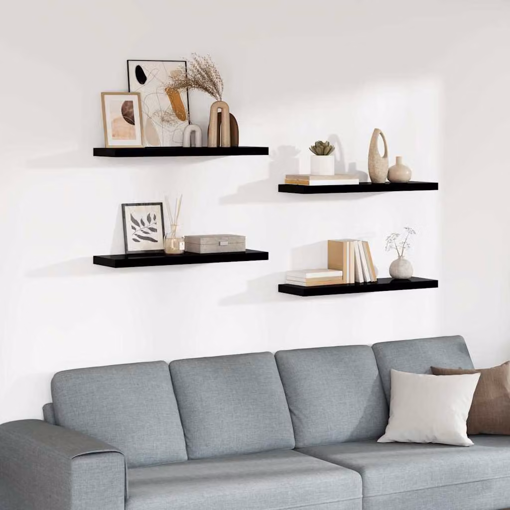 Set di 4 scaffali a parete vidaXL in MDF nero lucido L 80 cm x P 23,5 cm x H 3,8 cm