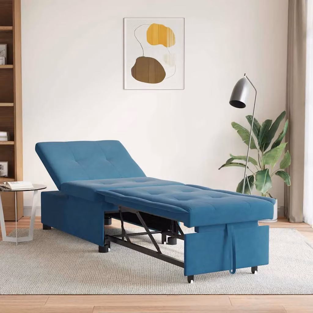 Divano letto vidaXL in velluto blu, design minimalista per il tuo soggiorno, L: 194 cm, P: 67 cm, H: 82 cm