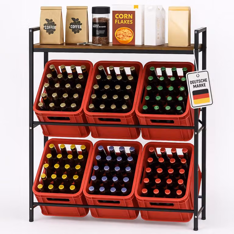 Portabottiglie Roxlin per 6 casse – scaffale in metallo per casse di birra e acqua, porta-casse salvaspazio per cucina, cantina e dispensa