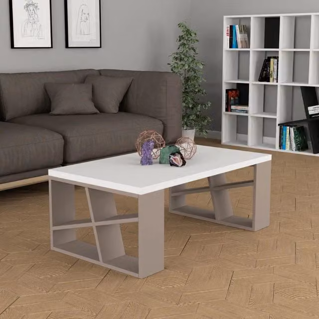 Tavolino da soggiorno moderno GIORDANOSHOP in MDF bianco e beige L/P/H: 105 x 60 x 40 cm