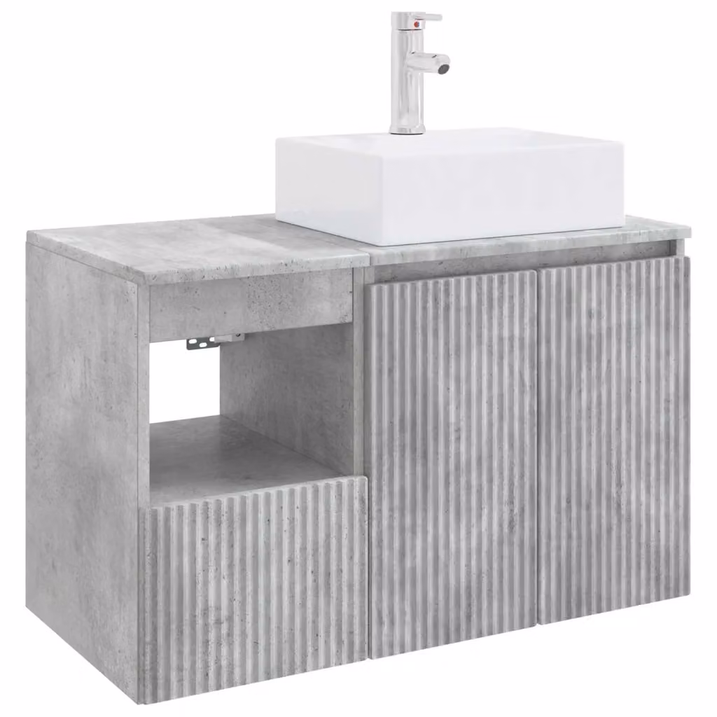 Set di mobili per bagno vidaXL composto da mobile lavabo e mobile contenitore in legno composito Grigio Argento con finitura opaca e design minimalista – 2